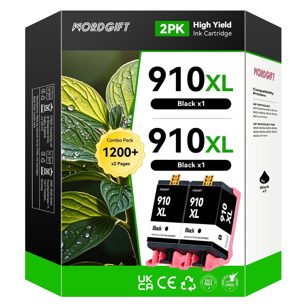 910XL Ink Cartridges 2 Black Compatible for HP 910 Ink Cartridges High-Yield for HP OfficeJet Pro 8020, 8025, 8028, 8035, 8010, 8015, 8018, 8022 Printers Ink